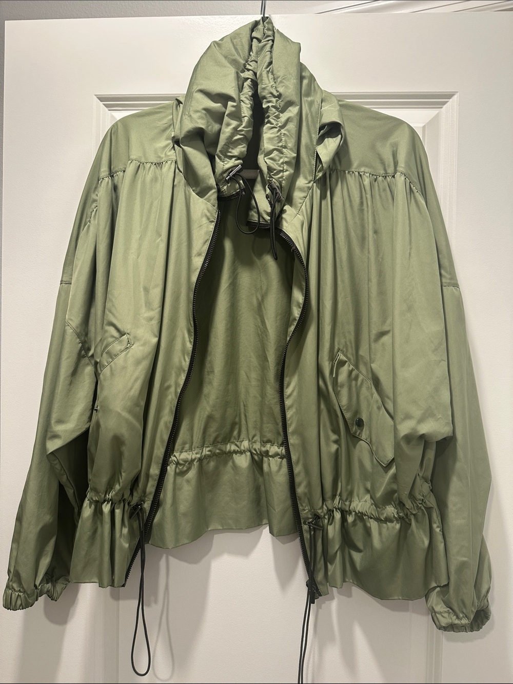 Zara Light Olive Drawstring Hooded Jacket - Women